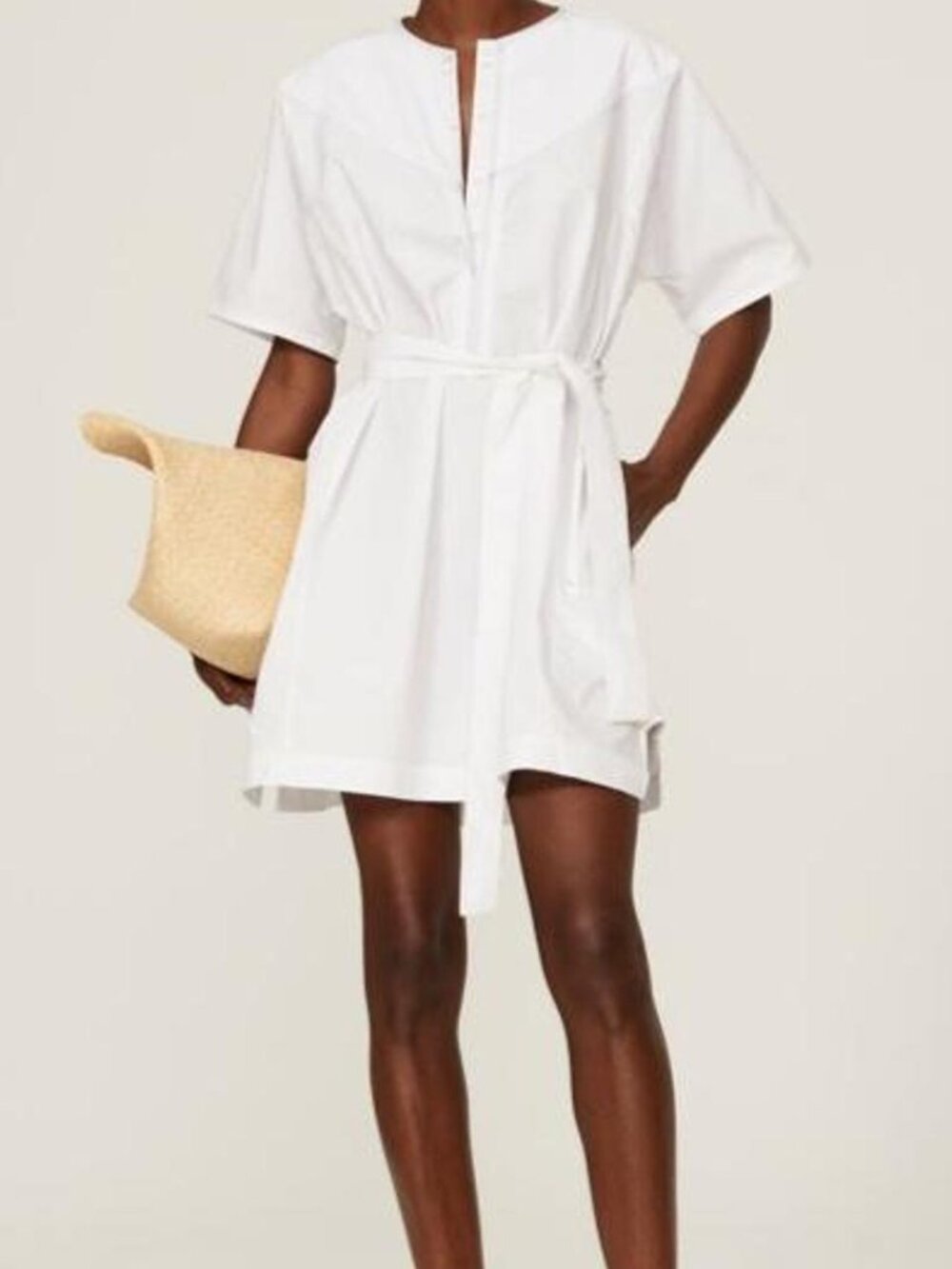 Saunders Collective Nani Dress White Poplin Cotton Shirt mini contrast stitching